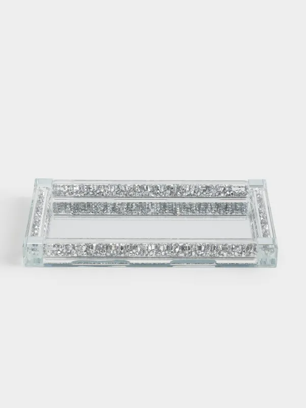 Tray, 25x14 cm, crystal glass/rhinestones, rectangular, Silver crystals, Lux crystal, image-0