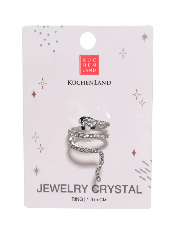 Ring, Size S-M, single size, Metal / rhinestones, Silver, Snake, Jewelry crystal, image-4