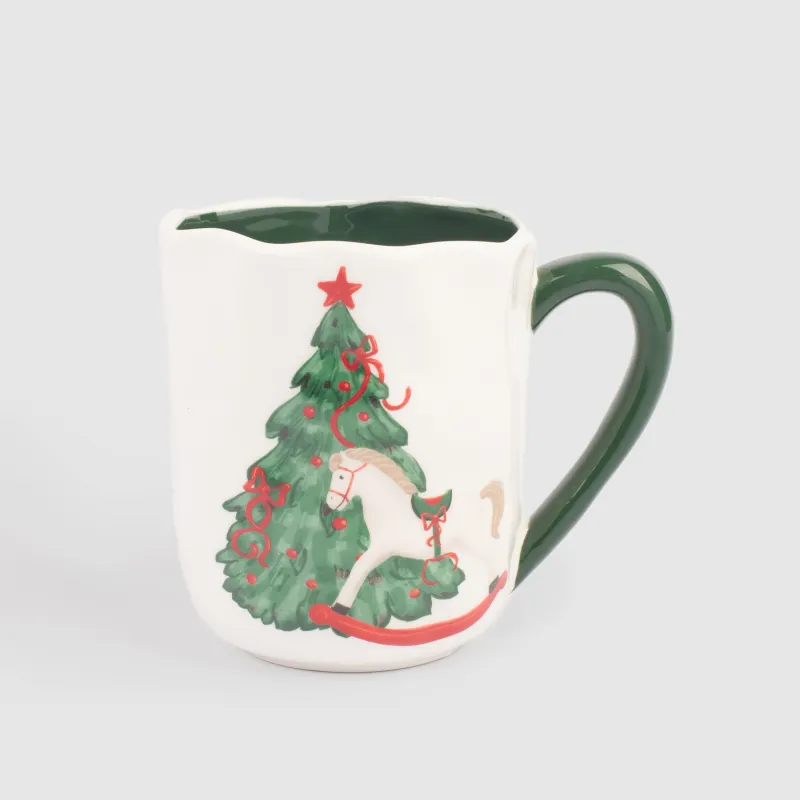 Mug, 580 ml, ceramic, Horse with Christmas tree, Christmas green