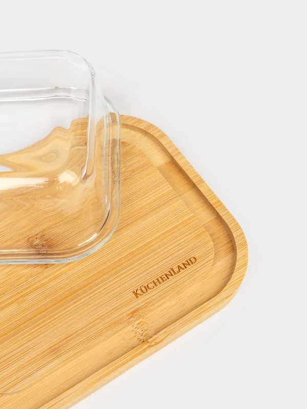 Butter dish, 18 cm, bamboo / glass, rectangular, Home made, image-2