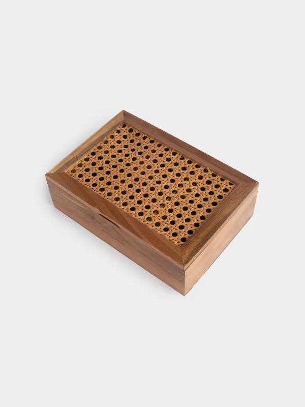 Tea box, 24x16 cm, 6 compartments, wood / rattan, rectangular, Lattice, image-2