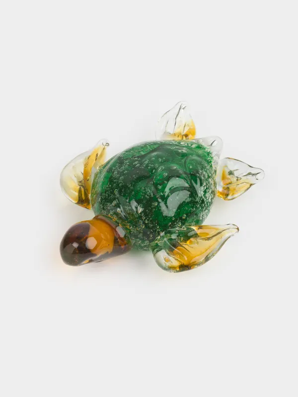 Statuette, 12 cm, glass, green-amber, Turtle, Vitreous, image-0