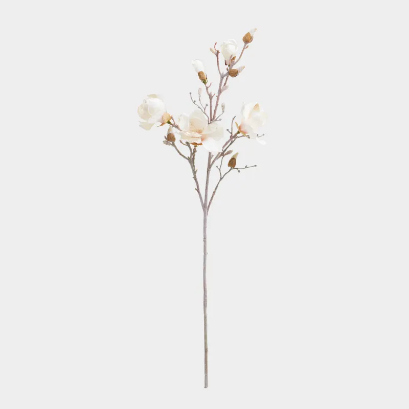 Decorative branch, 85 cm, polyester / plastic, champagne, White magnolia, Magnolia