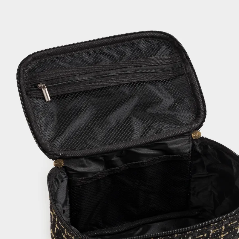 Cosmetic bag, 20x15 cm, with handle, tweed, black, Wenal, image-6