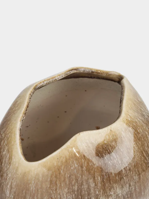 Flower vase, 30 cm, ceramic, brown, Uneven edge, Antic, image-1