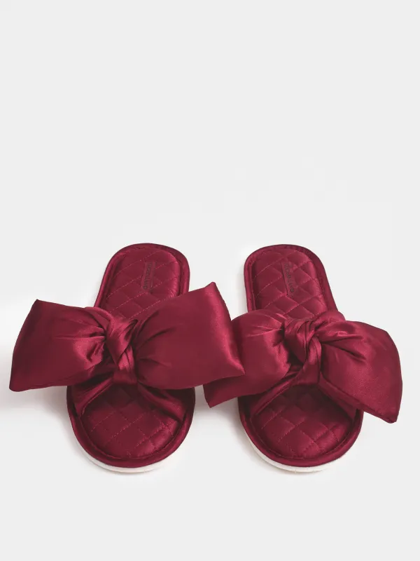 Women's slippers, homewear, size 36-37, satin, burgundy, Bow, Bow tape, image-2