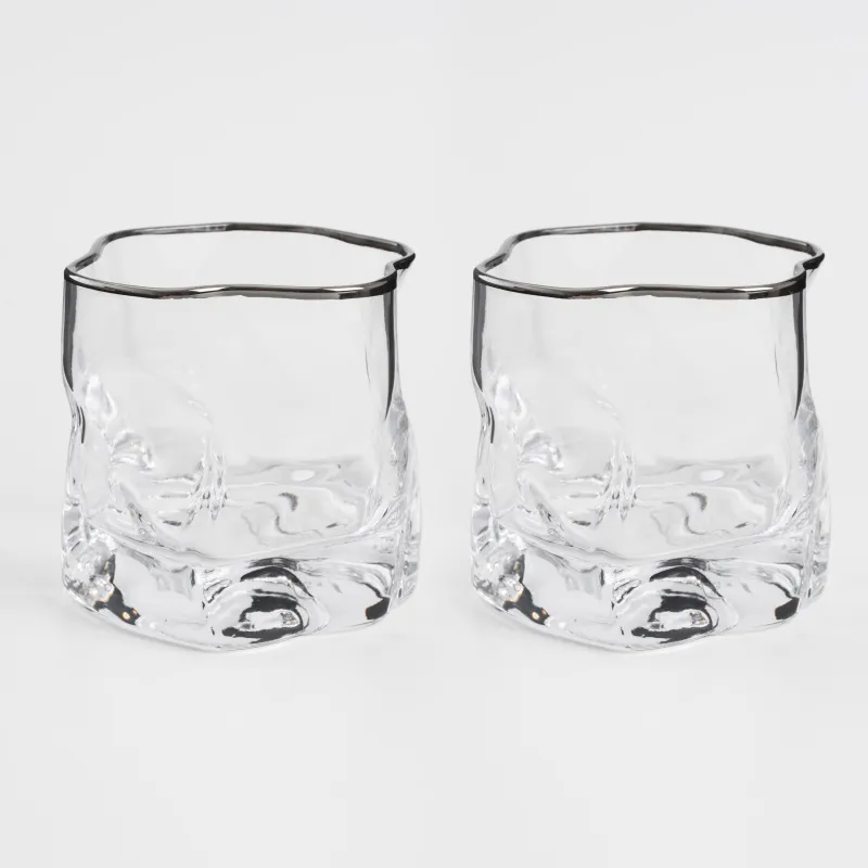 Drinking glass, 8 cm, 245 ml, 2 pcs, glass, with silver edging, Slalom silver, image-0