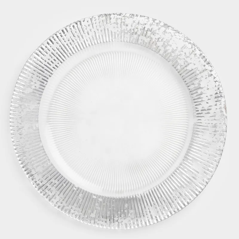 Charger plate, 33 cm, glass P, with silver glitter, Ribby