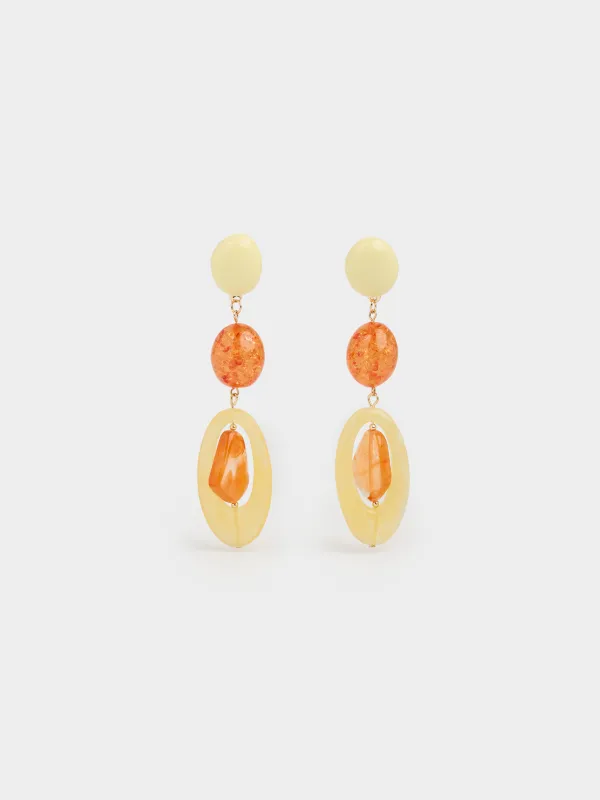 Stud earrings, 11 cm, 2 pcs, plastic / metal, brown-milk, Mineral, image-0