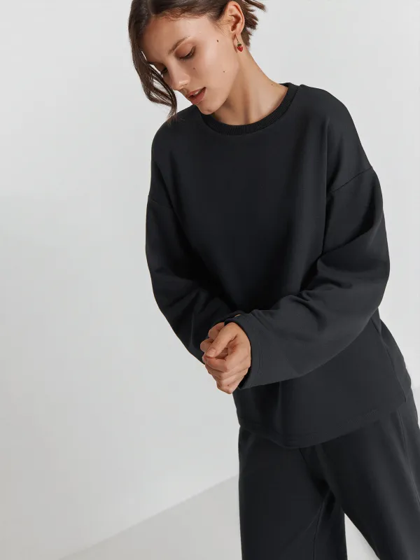 Women's sweatshirt, homewear, size S, polyester / cotton, black, Courtney, image-2