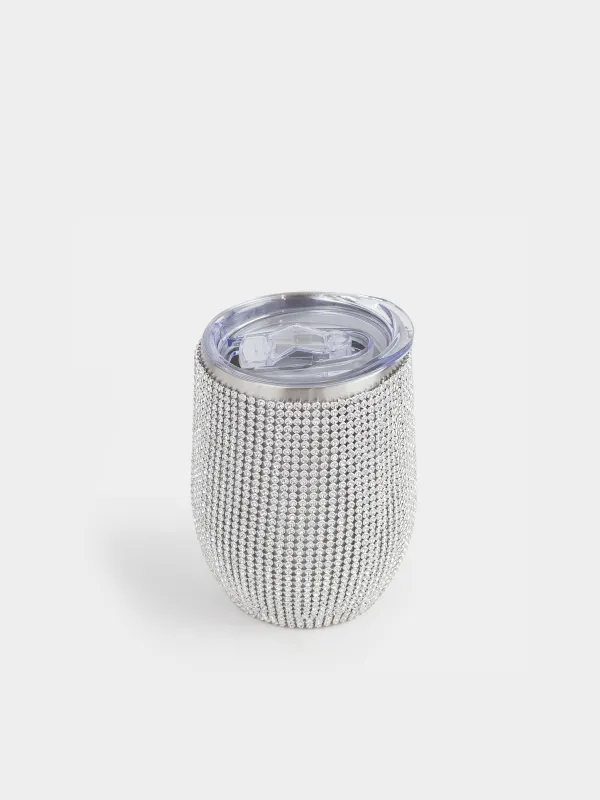 Thermo mug, 350 ml, steel / rhinestones, gold, Crystal decor, image-0