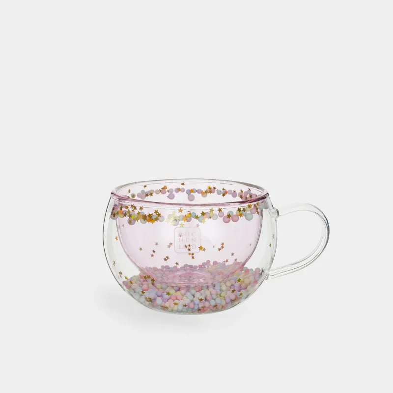Mug, 270 ml, with balls, glass B, pink, Stars, Air sparkly