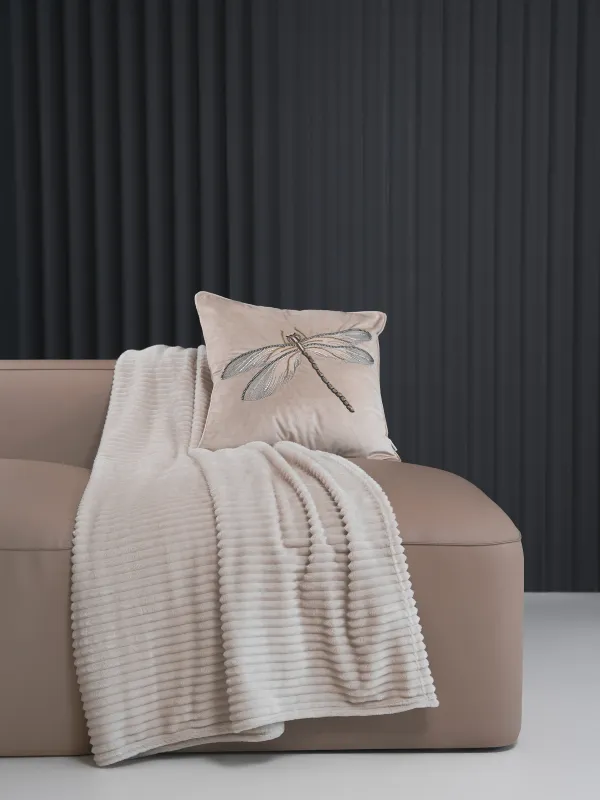 Plaid, 130x170 cm, flannel, sand, Voluminous stripes, Flannel, image-4