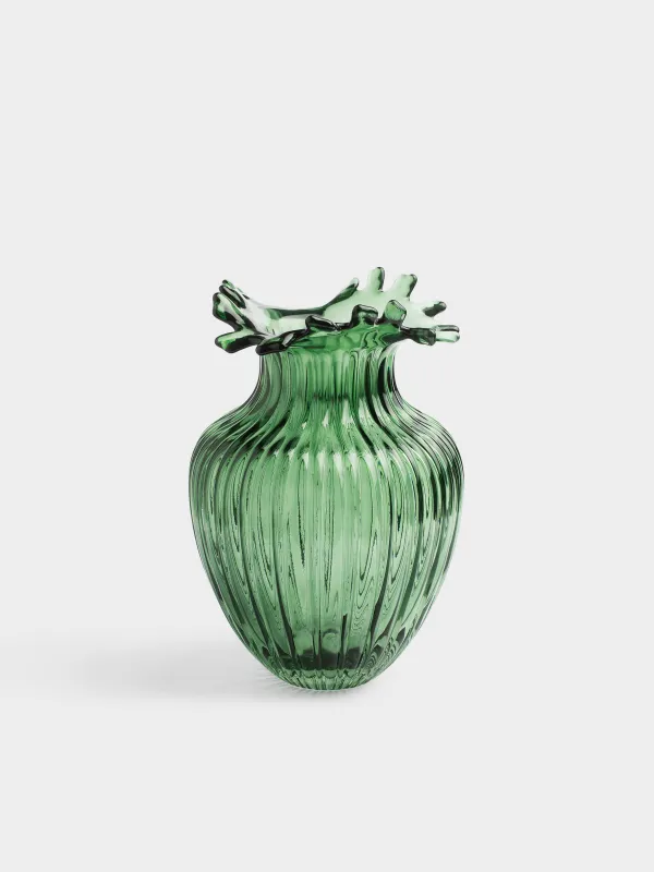 Flower vase, 27 cm, glass, green, Ribedic, image-0