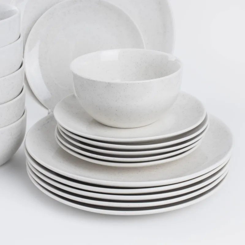 Dining set, 6 persons, 18 items, porcelain P, milky, speckled, Latio, image-2
