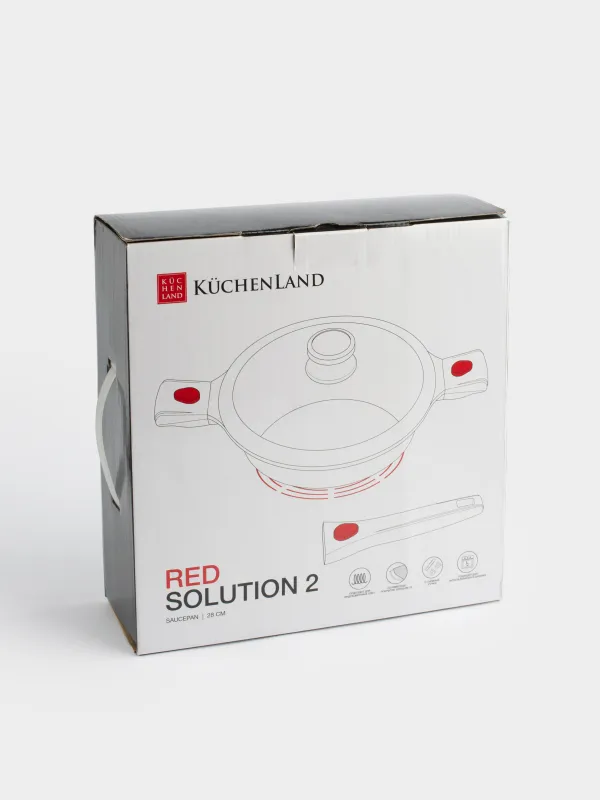 Saucepan, 28 cm, with lid, 3 removable handles, coated, aluminum, Solution Red 2, image-9