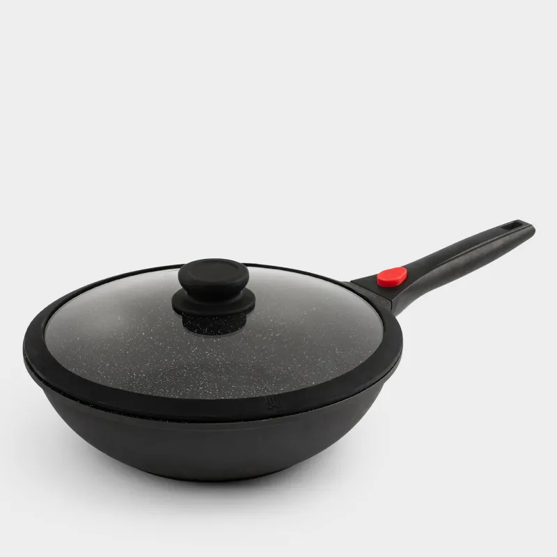 Wok, 28 cm, with lid, removable handle, coated, aluminum, Solution Red 2