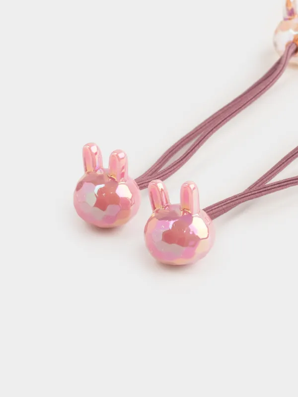Elastic hair band, 9 cm, 2 pcs, Acrylic / polyester, Pink, Bunny, Gracile, image-1