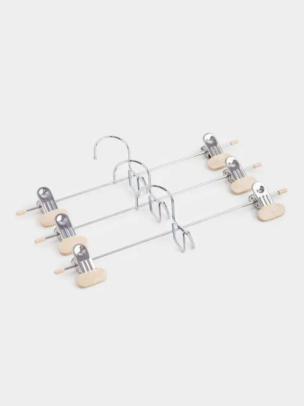 Hanger for trousers/skirts, 33 cm, 3 pcs, with clips, coated metal, beige, Colorful house, image-1