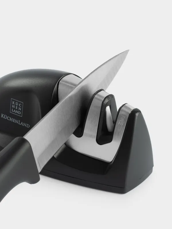 Knife Sharpener, 10 cm, 2-Stage sharpening, black, oval-shaped, Accessories, image-1
