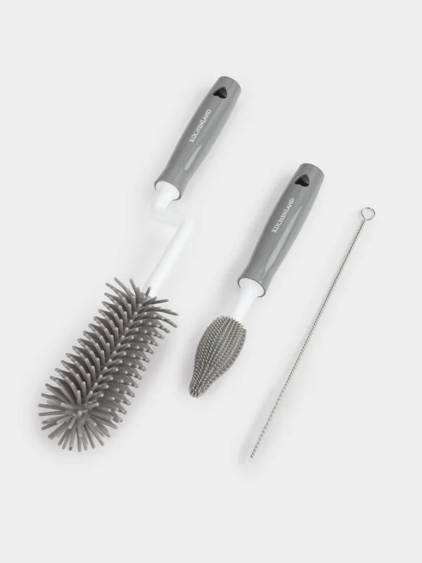 Bottle cleaning brush set, 30/20/18 cm, 3 pcs, plastic / silicone, grey, Clean, image-1