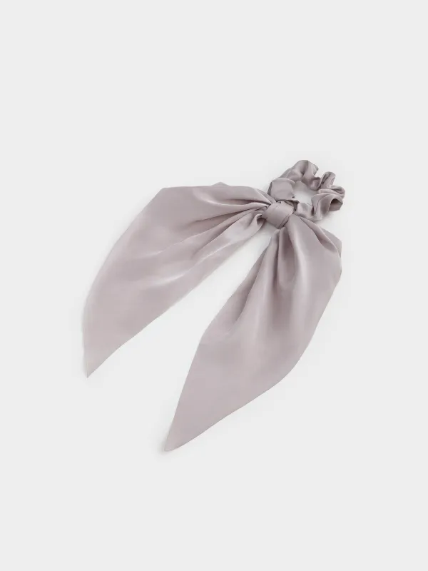 Elastic hair band, 25 cm, with ribbon, satin, grey, Silk, image-3