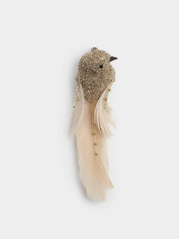 Decorative ornament, 19 cm, clip - on, foam/feather, Champagne, Bird, Birds NY, image-1