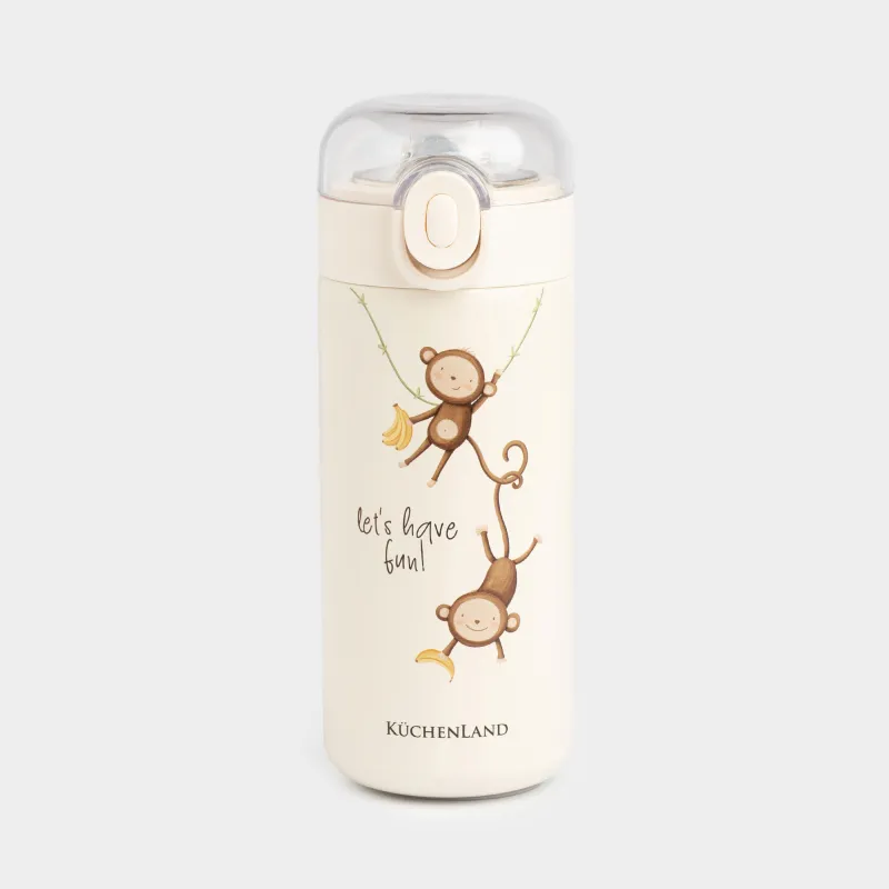 Children's thermos flask, 320 ml, with tube, steel / plastic, beige, DESIGN, Cute vessel