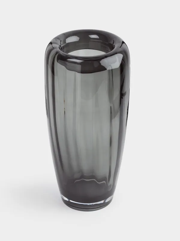 Flower vase, 32 cm, glass, Grey, Grooved, image-1