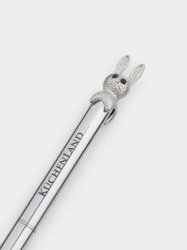 Ballpoint pen, 14 cm, with figure, silver, Hare, Draw figure, image-2
