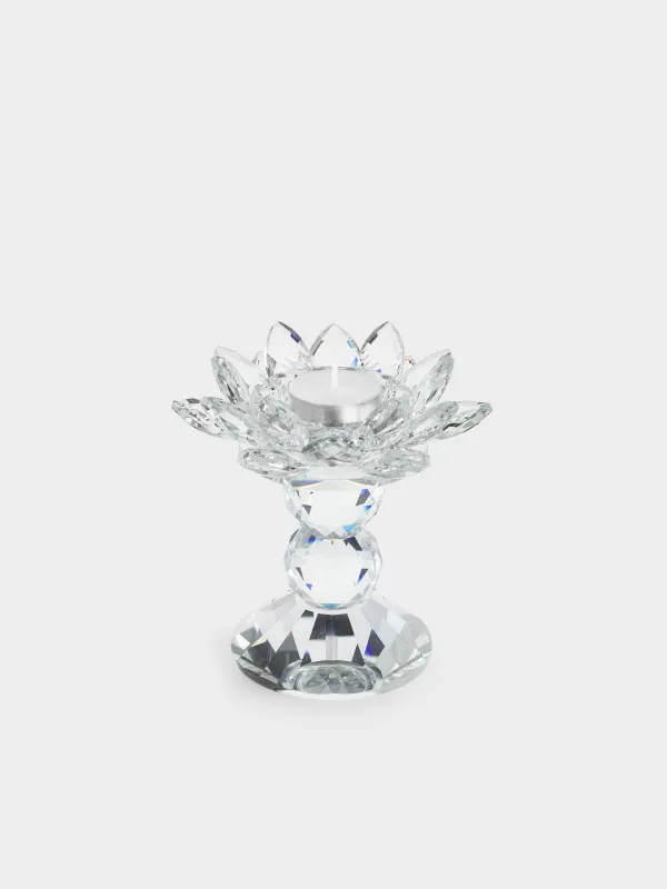 Candlestick, 13 cm, for a cylindrical candle, on a leg, glass, Flower, Crystal flower, image-3