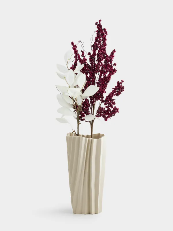 Flower vase, 35 cm, porcelain P, beige, Bends, Crumple, image-5
