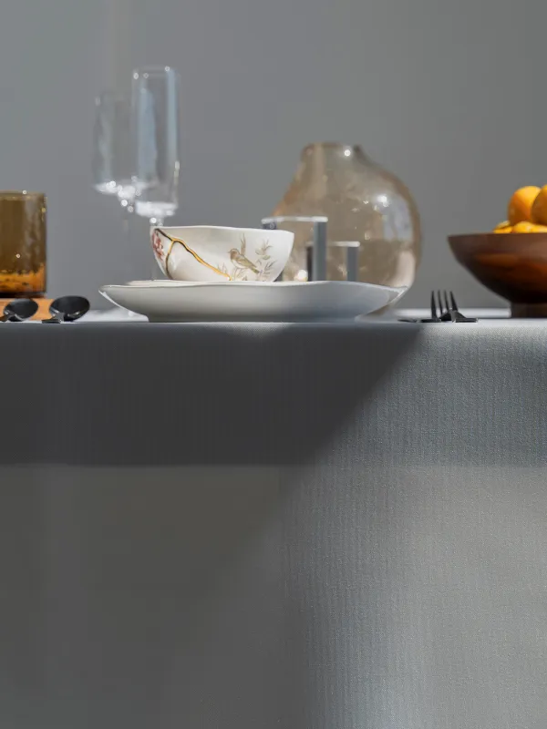 Tablecloth, 170x250 cm, polyester, white, Lines, Trim gold, image-1