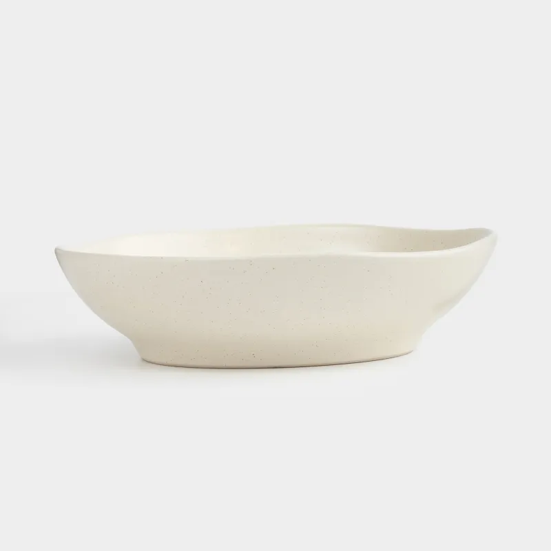Salad bowl, 22x6 cm, 800 ml, ceramic, milky, Crumpled effect, Crumple creme