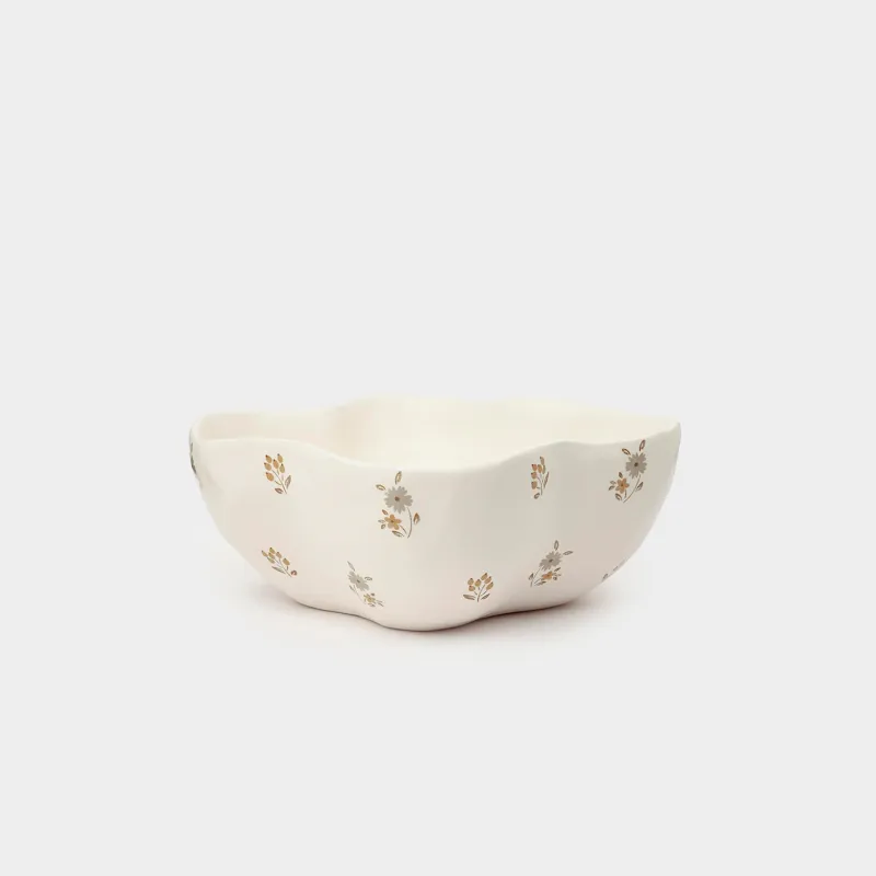 Salad bowl, 21x8 cm, 1.2 l, ceramic, milky, Vintage flowers, La flore