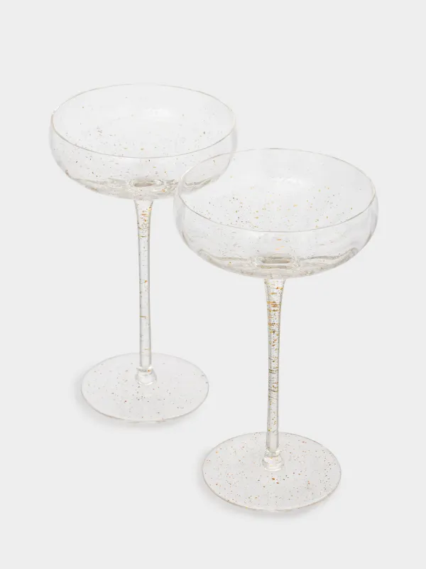 Champagne coupe glass, 220 ml, 2 pcs, glass, Golden spray, Filo R speck, image-1