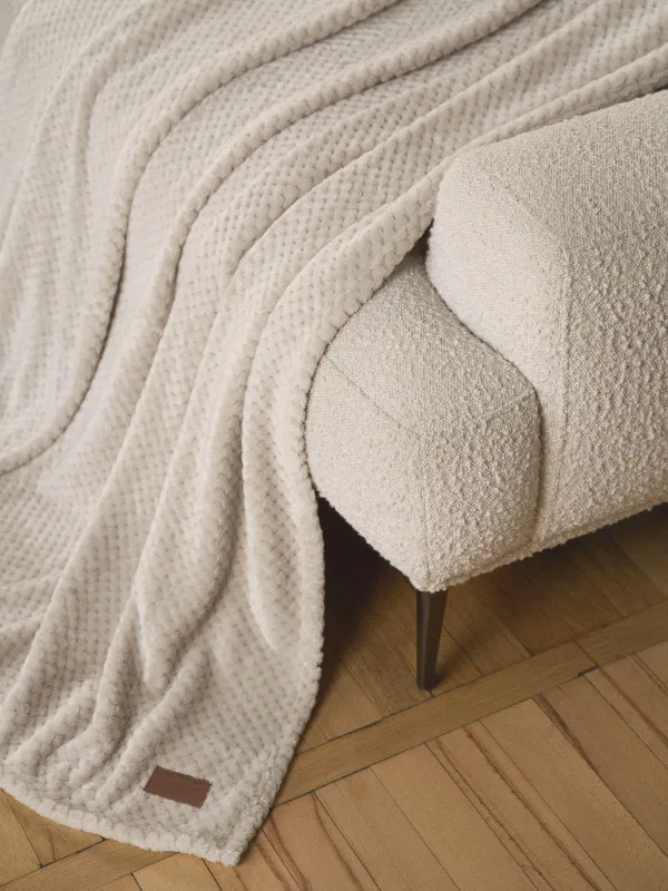 Plaid, 140x190 cm, flannel, beige, Grid, Flannel, image-2