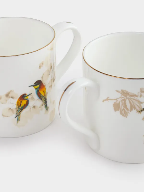 Mug, 380 ml, 2 pcs, porcelain F, with golden edging, Rainbow bee-eaters and goldfinches, Paradise bird, image-3
