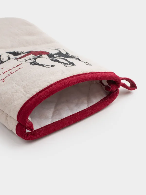 Potholder-mitt, 18x30 cm, cotton, grey-beige, Horse, Horse in scarf, image-4