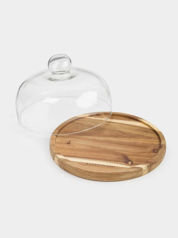 Dish with lid, 23x15 cm, wood/glass, round, image-2
