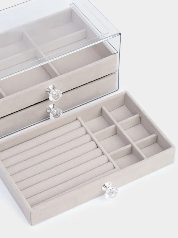 Jewelry box, 22x13 cm, plastic / velvet, grey, Affluence, image-7