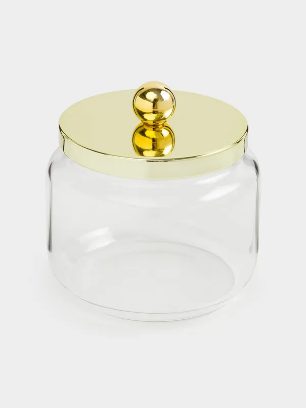 Storage container, 9x9 cm, 300 ml, glass / metal, golden, Classic gold, image-1