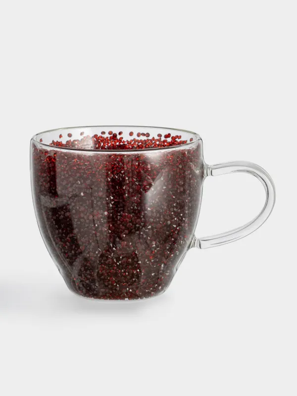 Mug, 300 ml, B glass, with red crystals inside, Air decor, image-0