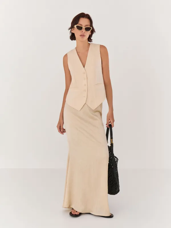 Women's skirt, maxi, size S, polyester, gold, Rosalinda, image-0