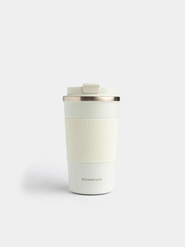 Thermo mug, 500 ml, with zarf, steel / plastic/silicone, beige, Coffee life, image-1