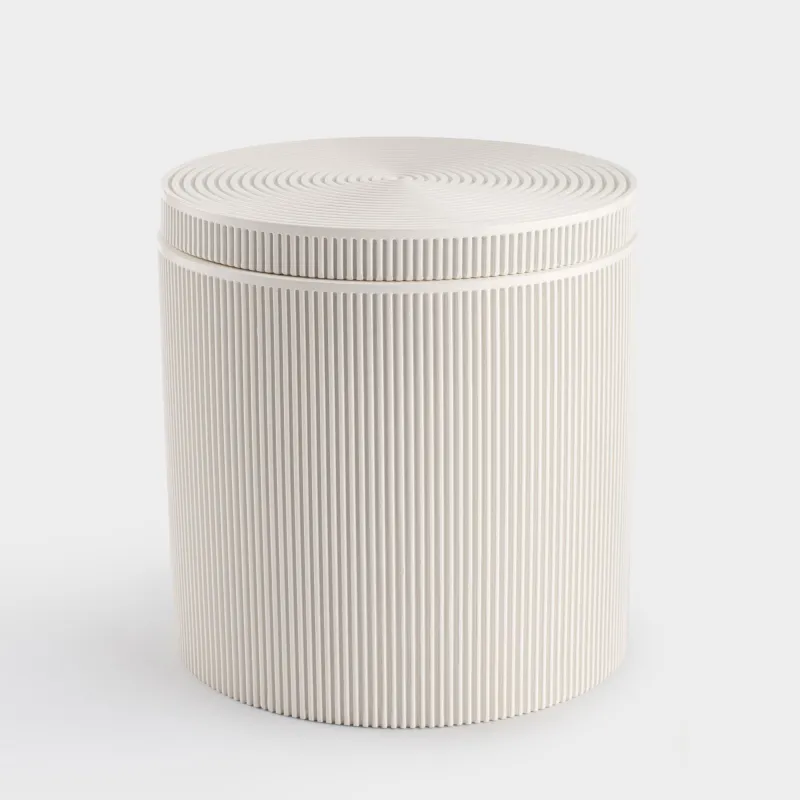 Bathroom box, 10 cm, polyresin, milky, White stripes