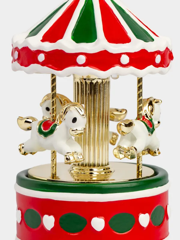 Statuette, musical, 16 cm, illuminated, ceramic, red-green, Carousel, Christmas style, image-1
