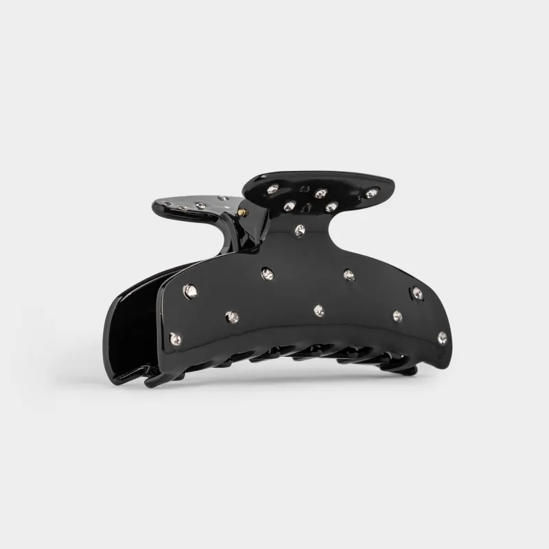 Hair clip, 9 cm, acrylic / metal, black, Crab in rhinestones, Hair basic