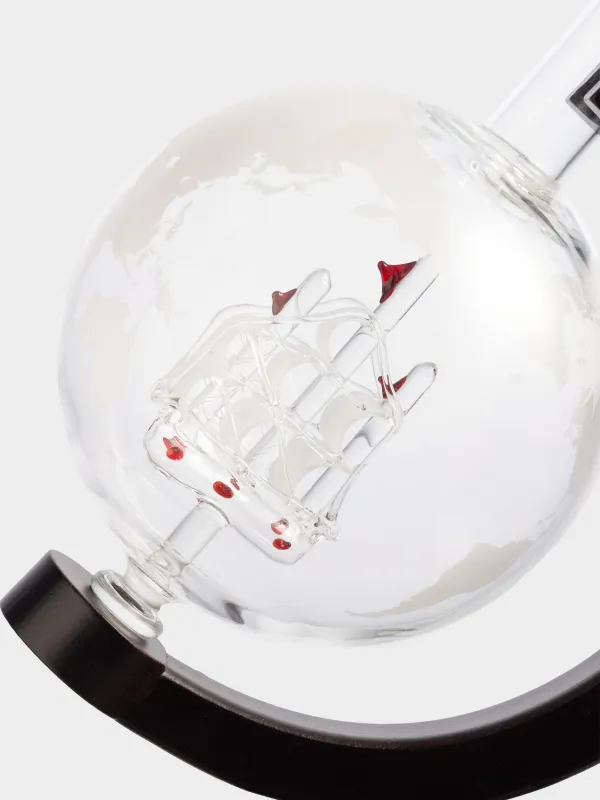 Decanter, 650 ml, on a stand, B glass / wood, Globe with ship, Bar, image-3
