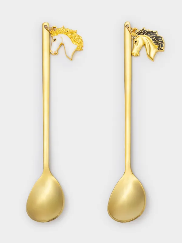 Dessert spoon, 14 cm, 2 pcs, steel, golden, Horse, Horse gold, image-3